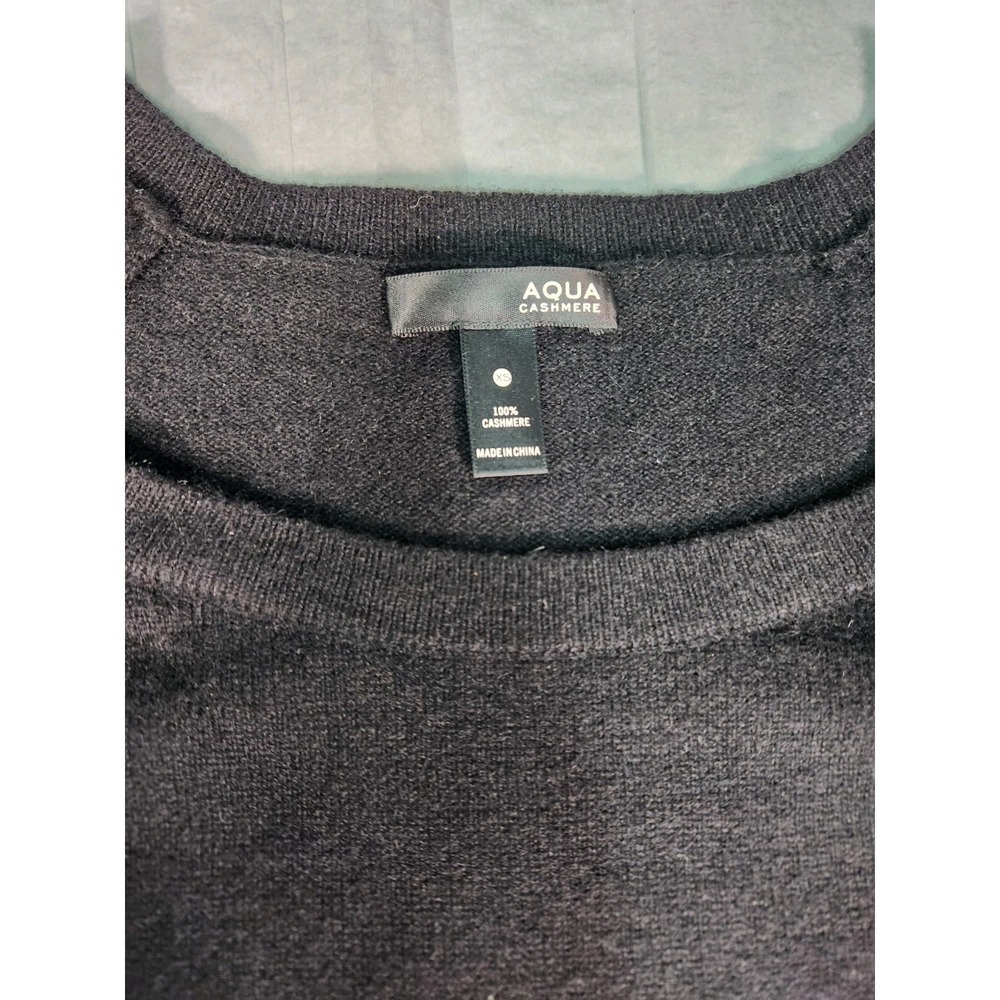 Aqua Cashmere Women's 100% Cashmere Black Sweater Mini Puff Long Sleeve Small S - Picture 3 of 7